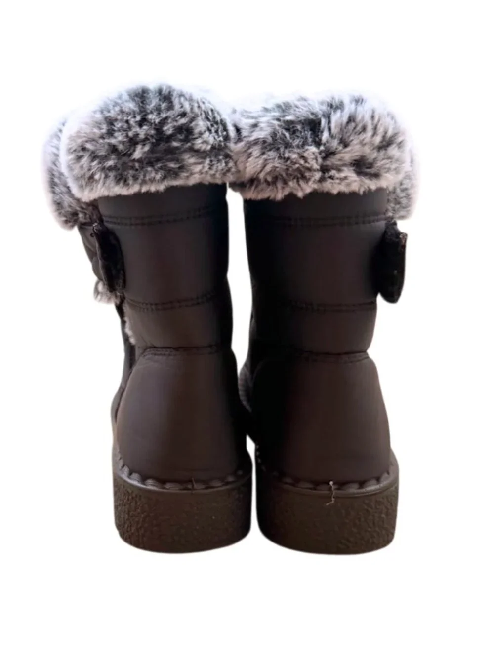 Black Quilted Winter Snow Boots Faux Fur Trim Shoes Size US 5.5 / EU 36